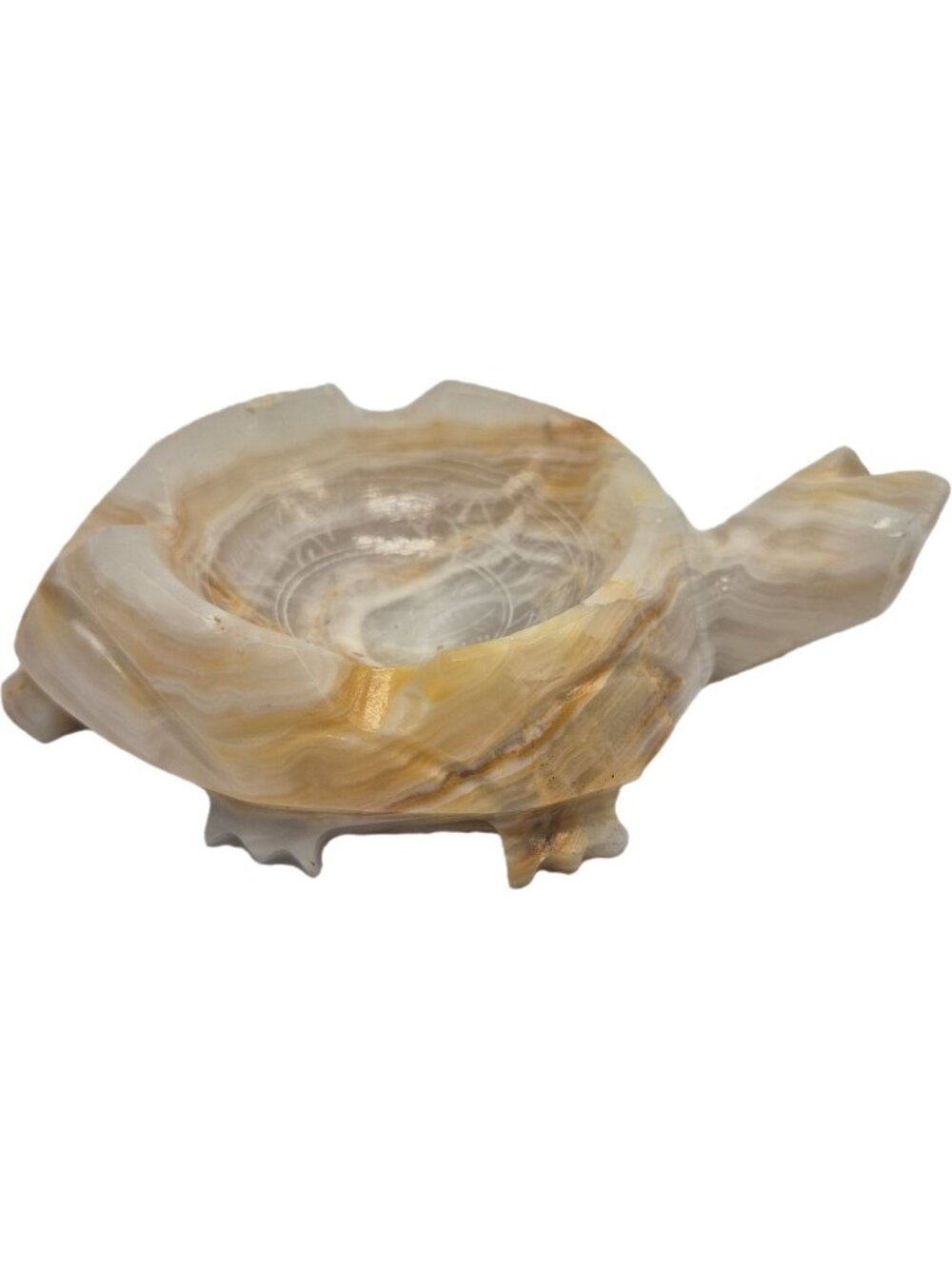 Vintage Hand-Carved Onyx Turtle Tortoise Shaped Aztec Ashtray Drop Bowl Dish